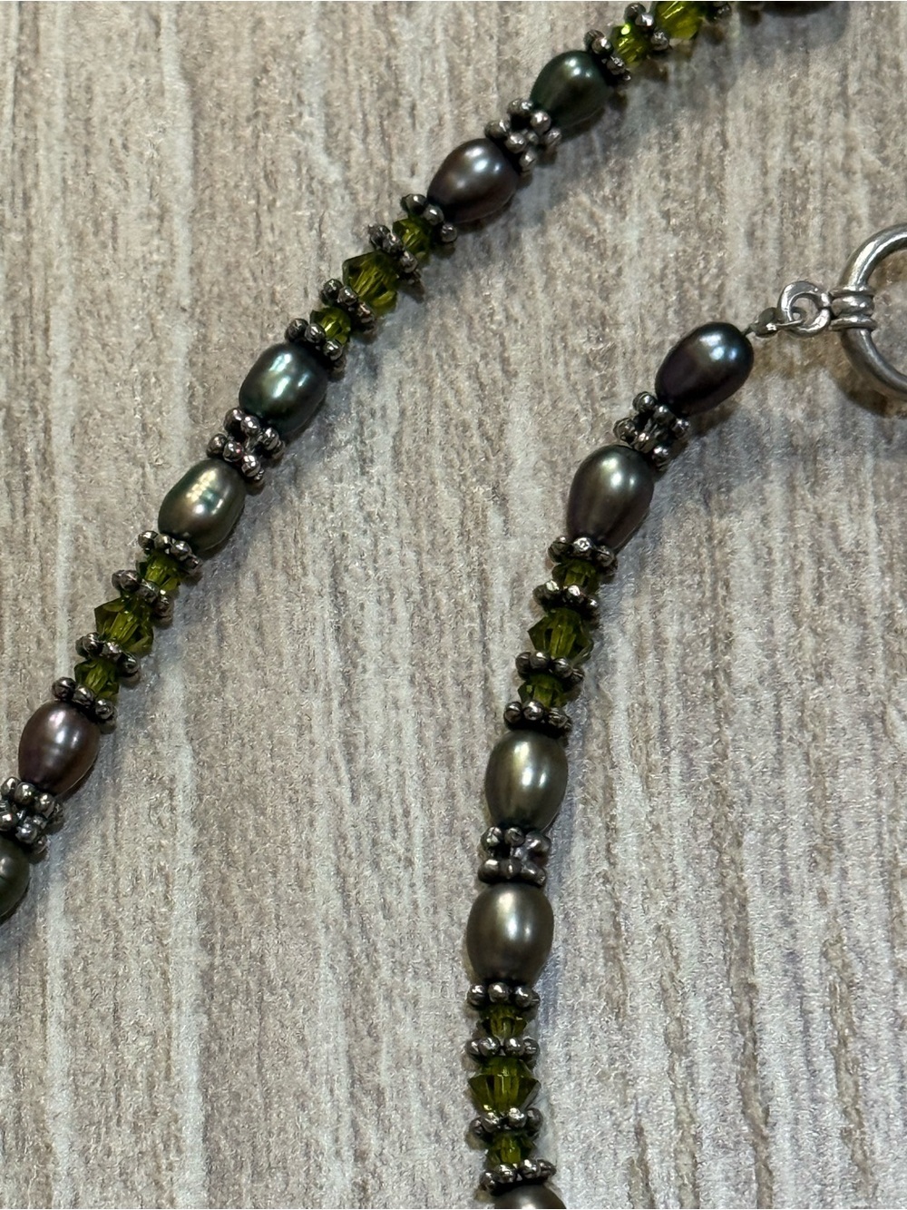 Peacock Freshwater Pearl Olive Green Crystal Beaded Necklace 19” Artisan - Picture 10 of 15